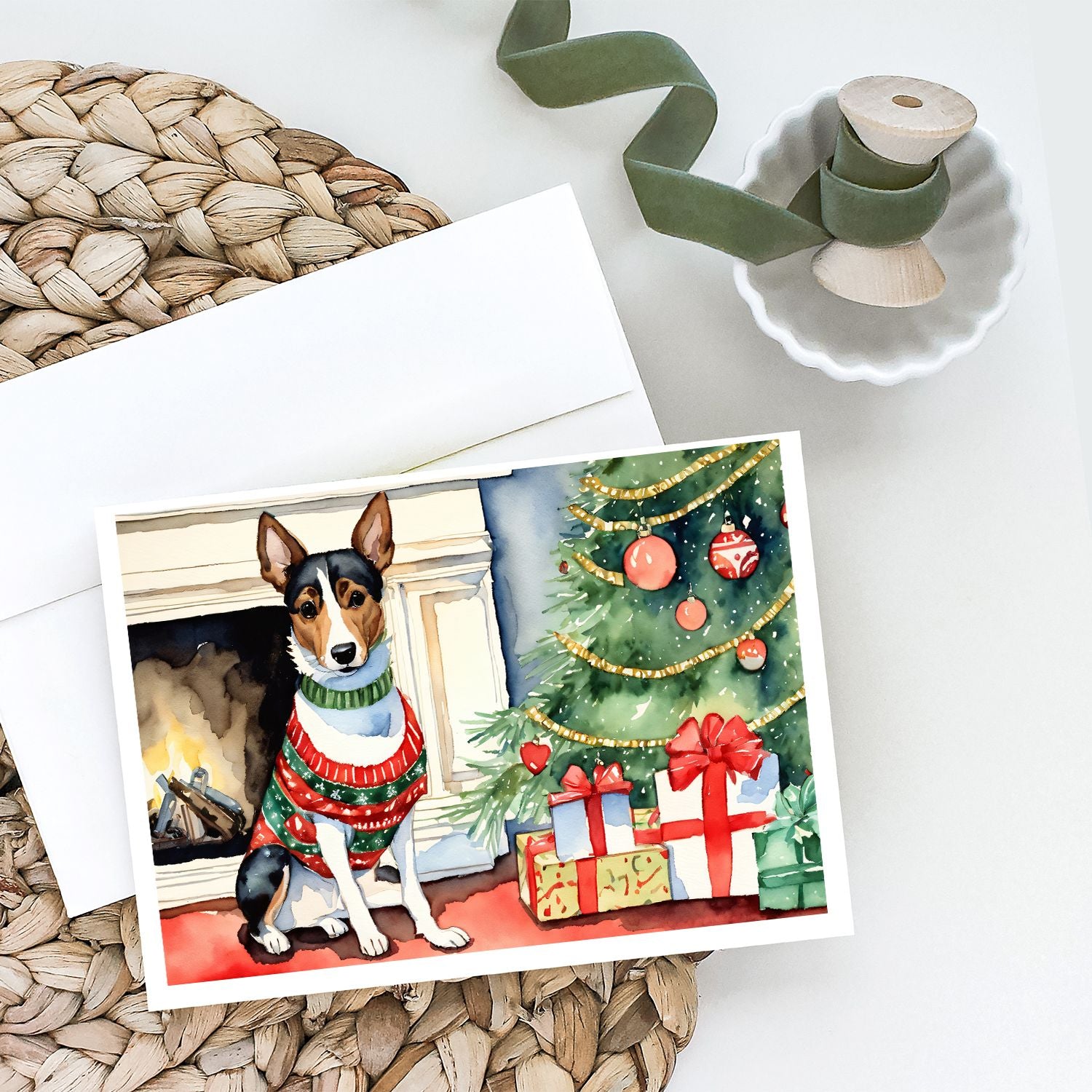Basenji Christmas Greeting Cards Pack of 8 Blank Cards with Envelopes Whimsical A7 Size 5x7 Blank Note Cards