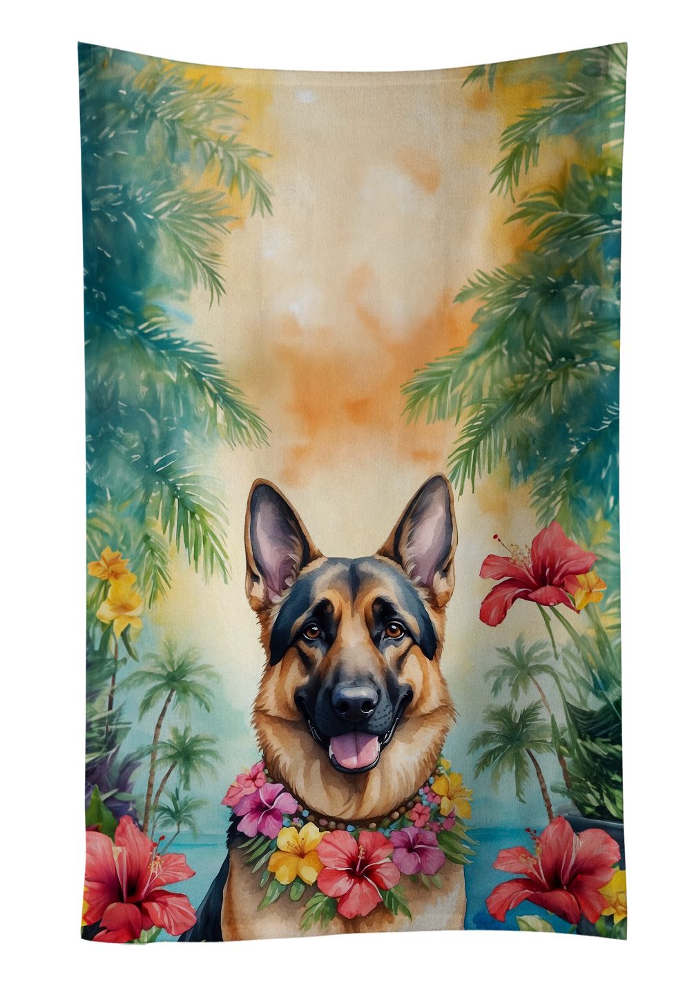 German Shepherd Luau Kitchen Towel Dish Cloths Guest Hand Towel Decorative Bathroom Towel for Face,Tea, Dishcloth, Kitchen and Bath