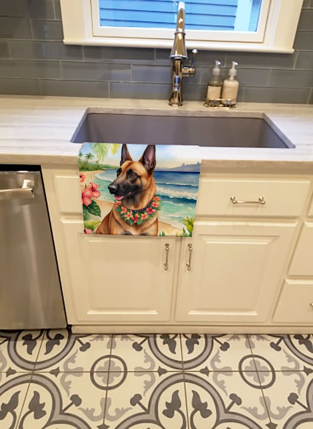 Belgian Malinois Luau Kitchen Towel Dish Cloths Guest Hand Towel Decorative Bathroom Towel for Face,Tea, Dishcloth, Kitchen and Bath