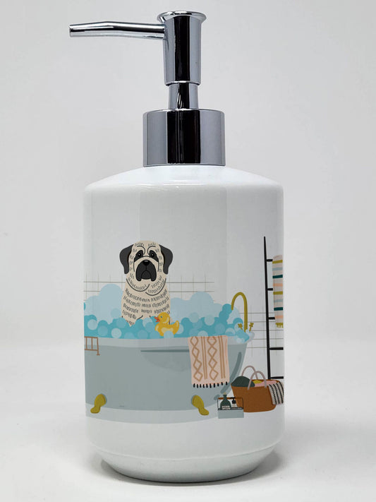 White Mastiff Brindle in Bathtub Ceramic Soap Dispenser Hand Soap Dispenser Pump Bottles for Bathroom Kitchen, Empty Refillable Liquid Soap Container