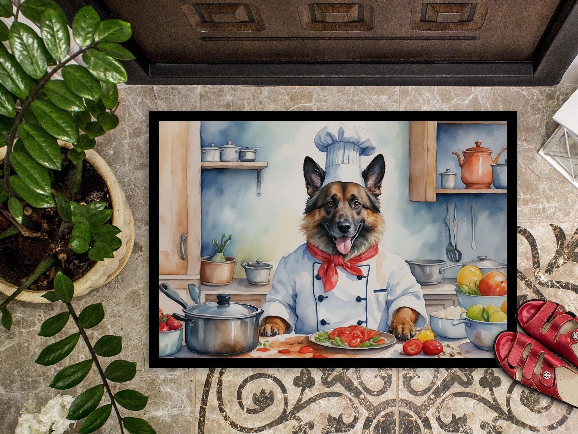 Belgian Tervuren The Chef Doormat Front Door Mat Indoor Outdoor Rugs for Entryway, Non Slip Washable Low Pile, 24H X 36W