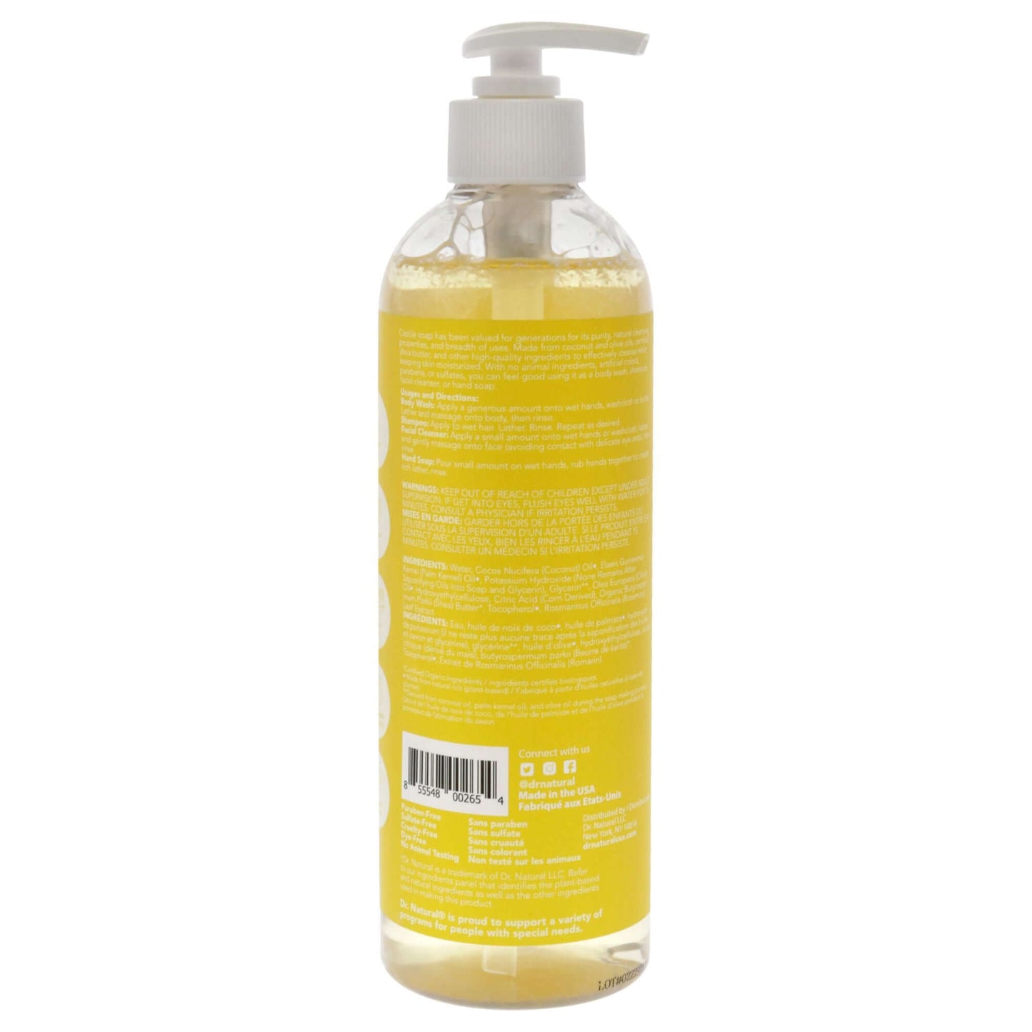Castile Liquid Soap - Unscented Baby by Dr. Natural for Unisex - 16 oz Soap