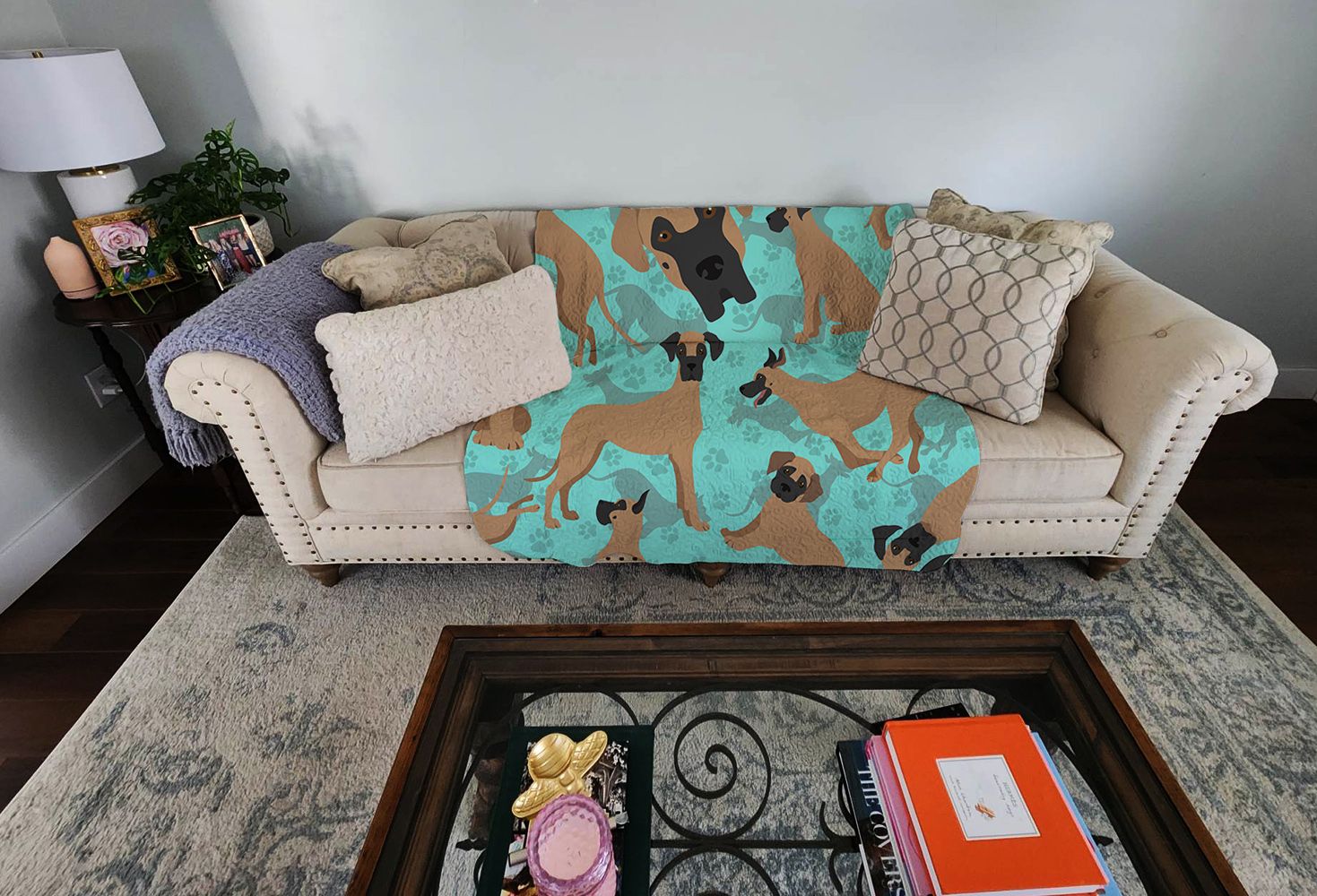 Fawn Great Dane Quilted Blanket 50x60 Artwork Pattern Quilted Throw Blanket for Bed, Couch, Sofa, Soft and Lightweight