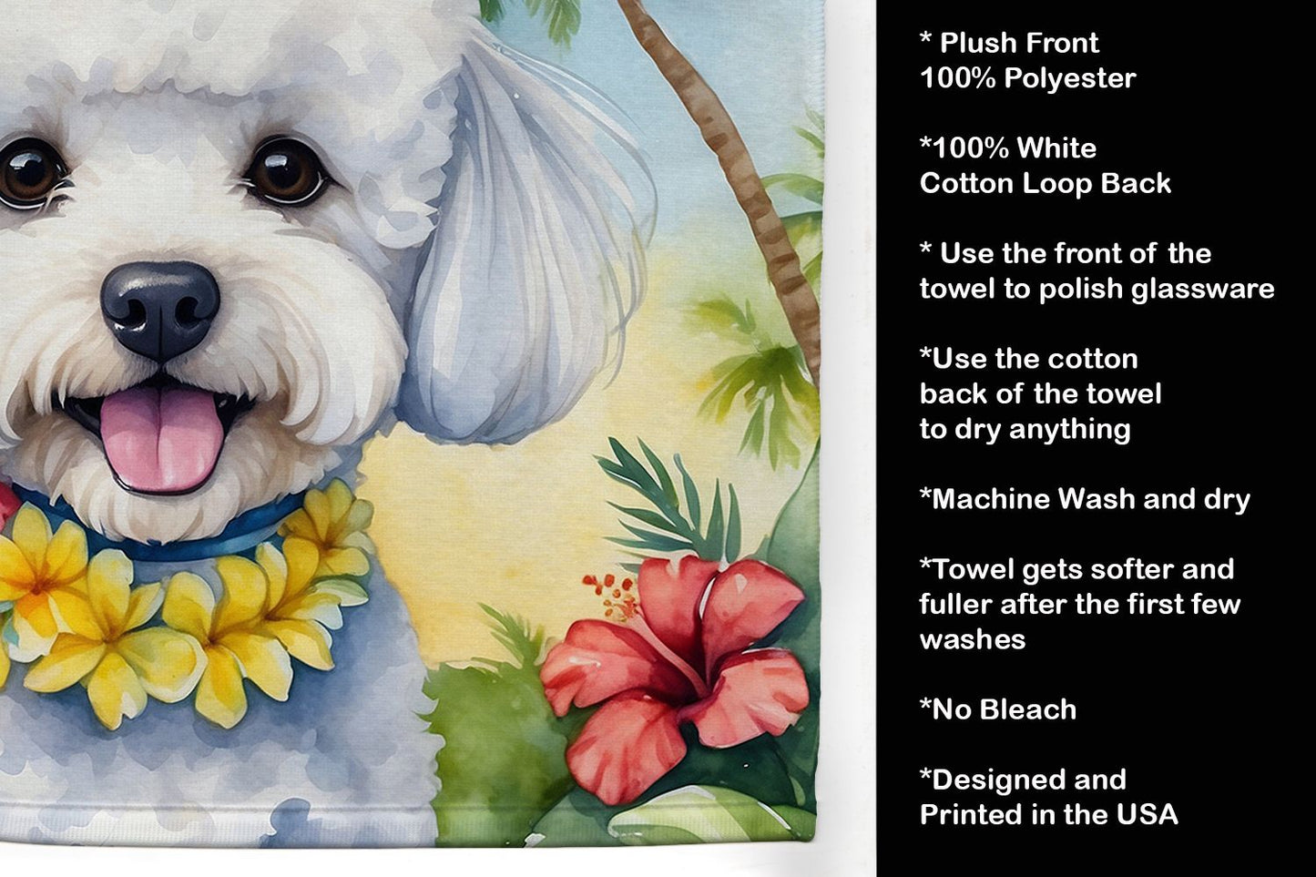 Bichon Frise Luau Kitchen Towel Dish Cloths Guest Hand Towel Decorative Bathroom Towel for Face,Tea, Dishcloth, Kitchen and Bath