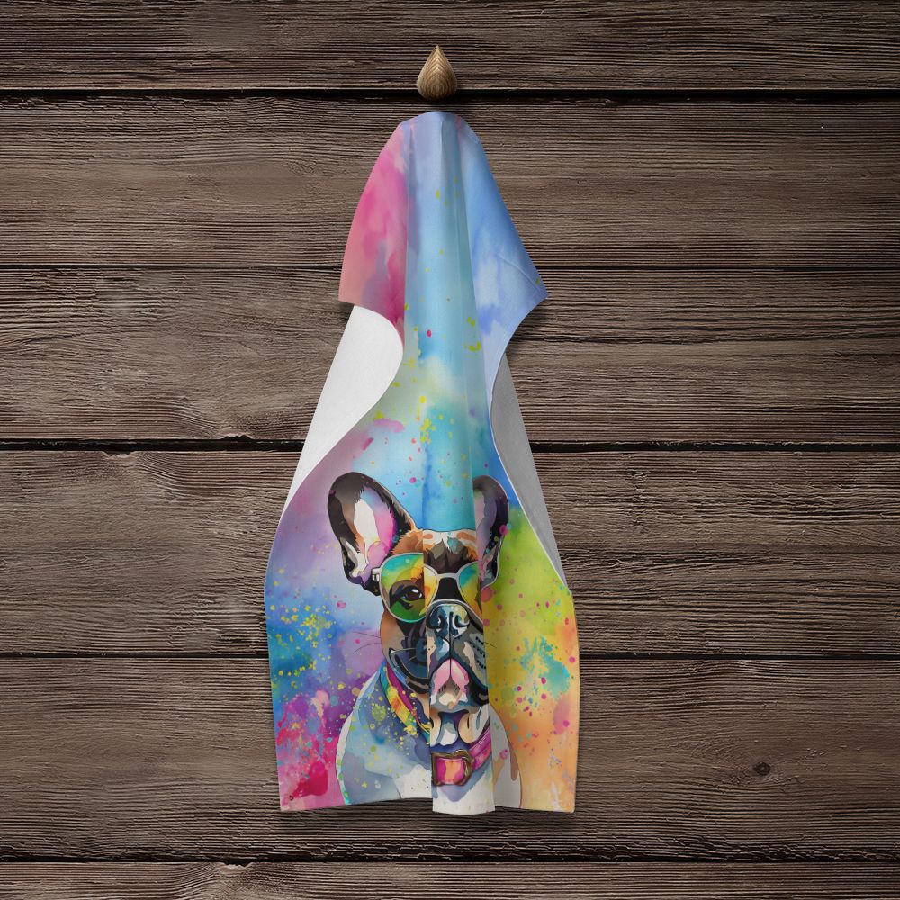 French Bulldog Hippie Dawg Kitchen Towel Dish Cloths Guest Hand Towel Decorative Bathroom Towel for Face,Tea, Dishcloth, Kitchen and Bath