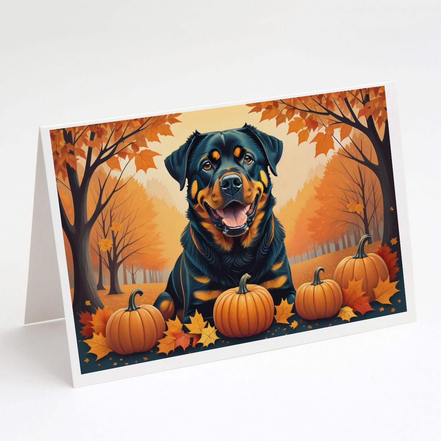 Rottweiler Fall Greeting Cards Pack of 8 Blank Cards with Envelopes Whimsical A7 Size 5x7 Blank Note Cards