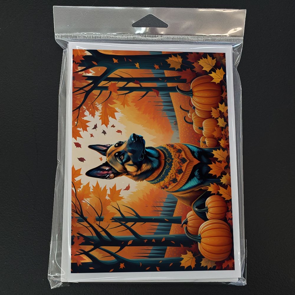 Belgian Malinois Fall Greeting Cards Pack of 8 Blank Cards with Envelopes Whimsical A7 Size 5x7 Blank Note Cards