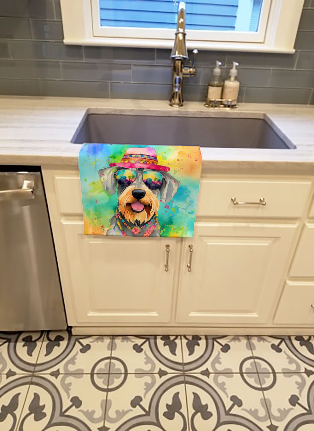 Schnauzer Hippie Dawg Kitchen Towel Dish Cloths Guest Hand Towel Decorative Bathroom Towel for Face,Tea, Dishcloth, Kitchen and Bath