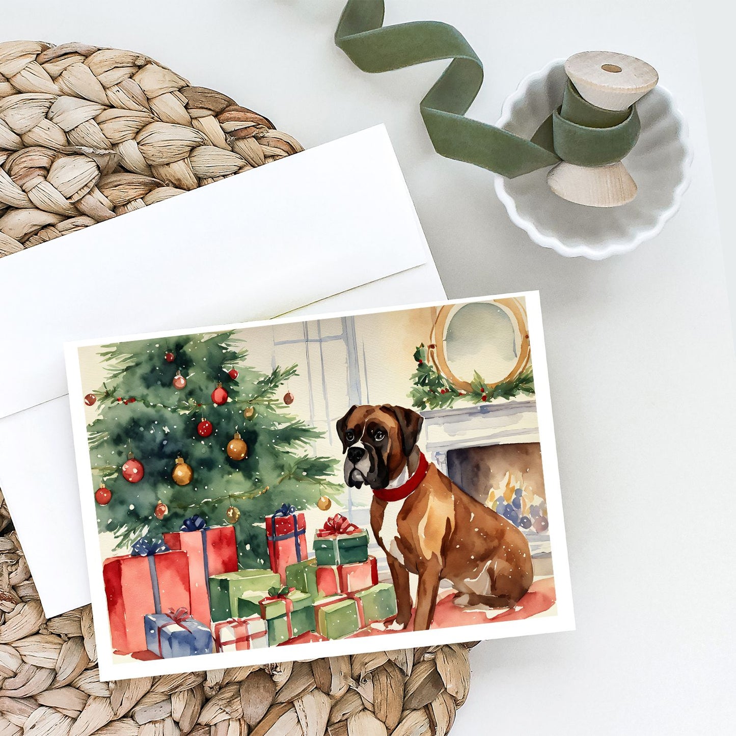Fawn Boxer Christmas Greeting Cards Pack of 8 Blank Cards with Envelopes Whimsical A7 Size 5x7 Blank Note Cards