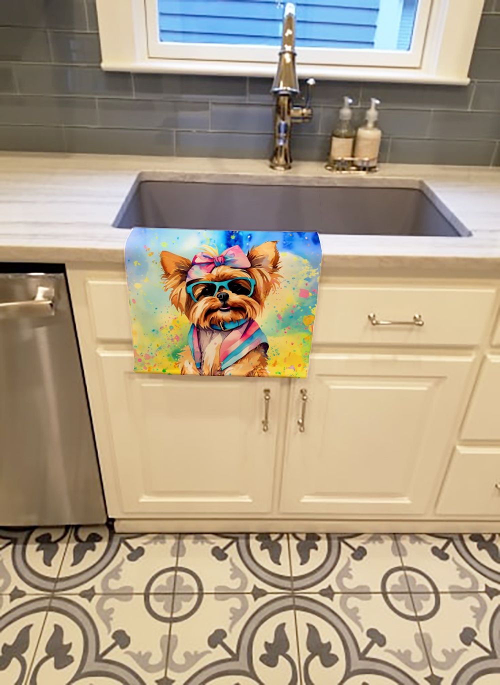 Yorkshire Terrier Hippie Dawg Kitchen Towel Dish Cloths Guest Hand Towel Decorative Bathroom Towel for Face,Tea, Dishcloth, Kitchen and Bath