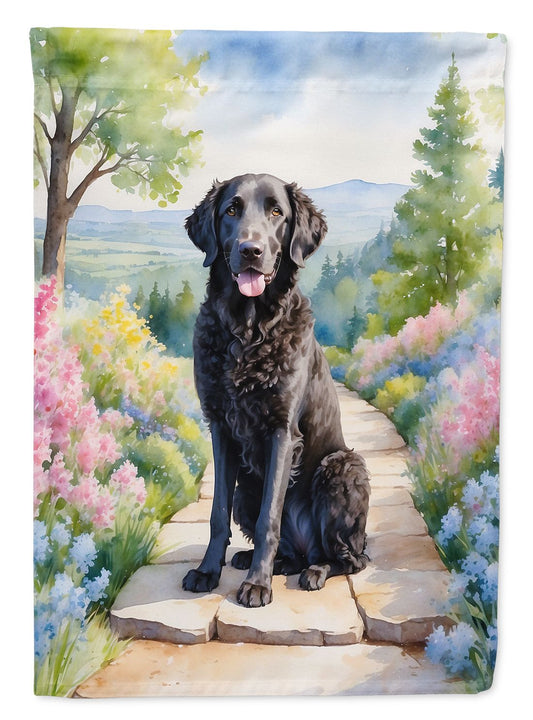 Curly-Coated Retriever Spring Path Garden Flag Mailbox Flag Decorative Yard Flag Banner Outside Patio Artwork Yard Flower Beds, Garden Size, Multicolor
