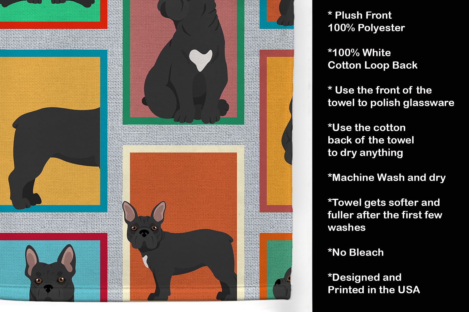 Lots of Black French Bulldog Kitchen Towel Dish Cloths Guest Hand Towel Decorative Bathroom Towel for Face,Tea, Dishcloth, Kitchen and Bath