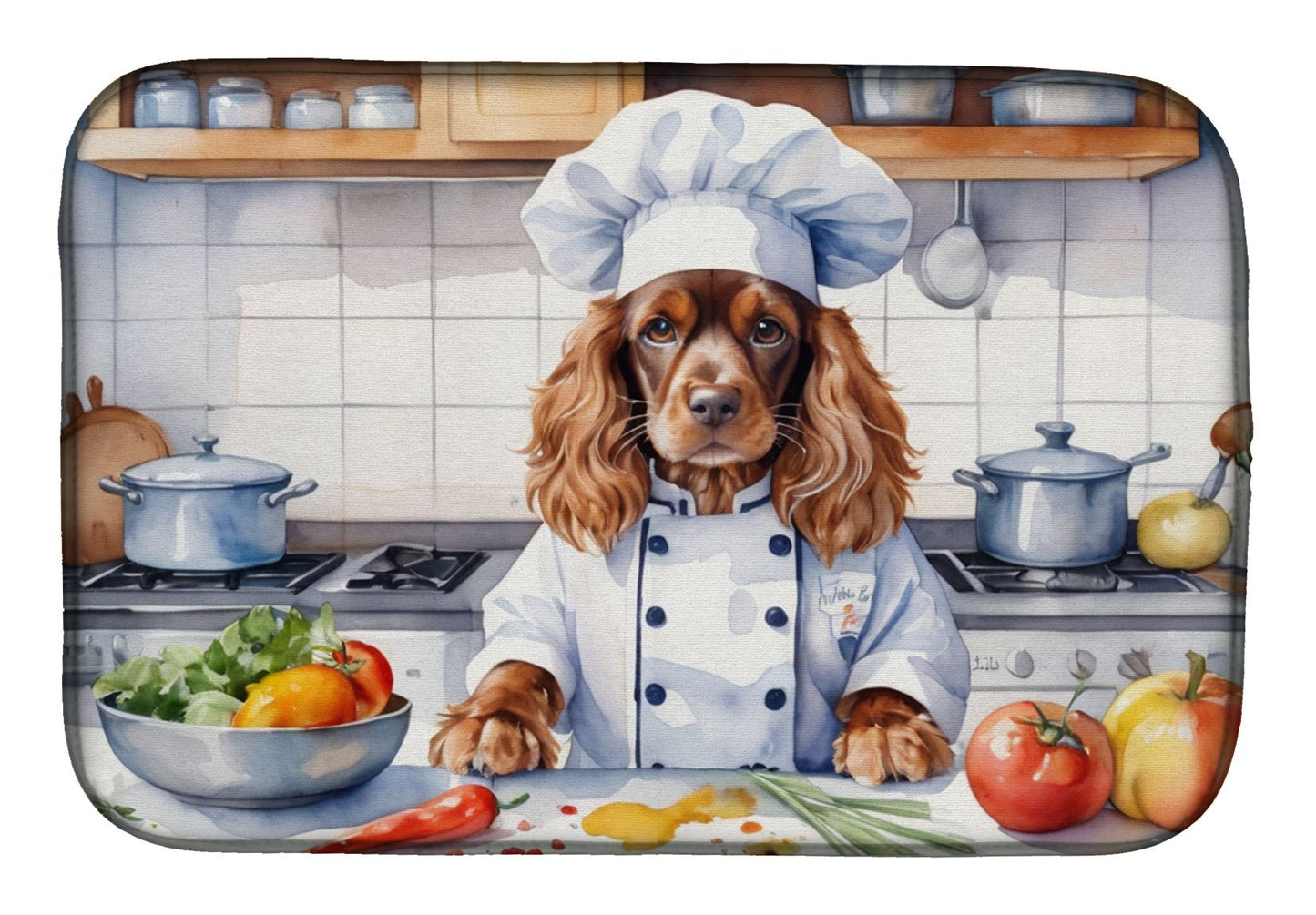English Cocker Spaniel The Chef Dish Drying Mat Absorbent Dish Drying Mat Pad for Kitchen Counter Dish Drainer Mat for Countertop, 14 x 21", Multicolor