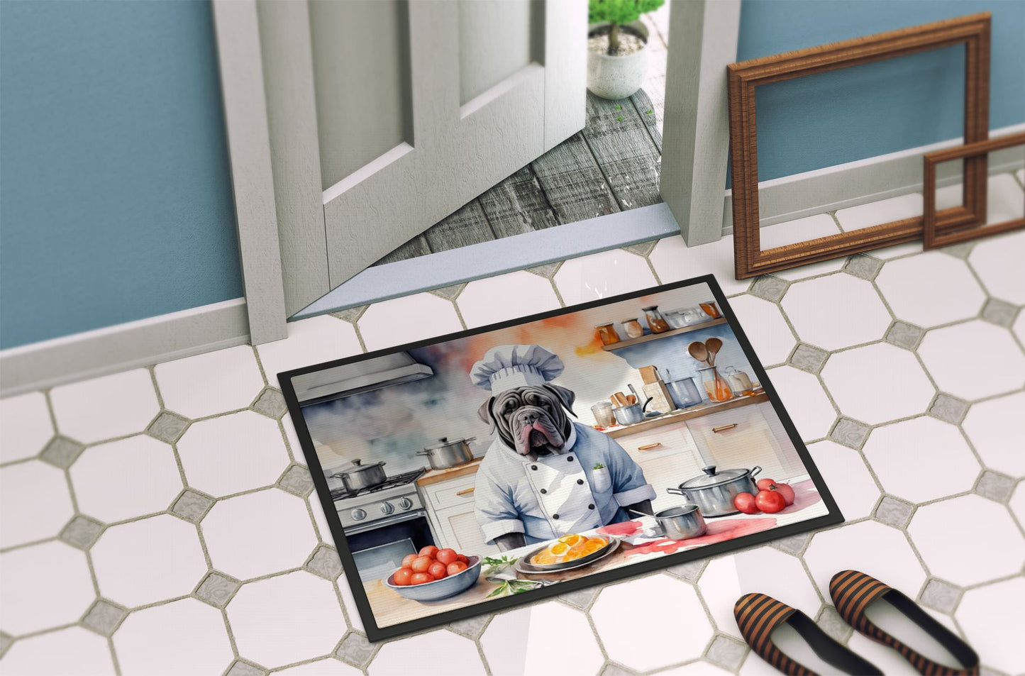 Neapolitan Mastiff The Chef Doormat Front Door Mat Indoor Outdoor Rugs for Entryway, Non Slip Washable Low Pile, 24H X 36W