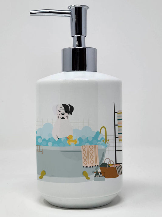 White Boxer in Bathtub Ceramic Soap Dispenser Hand Soap Dispenser Pump Bottles for Bathroom Kitchen, Empty Refillable Liquid Soap Container
