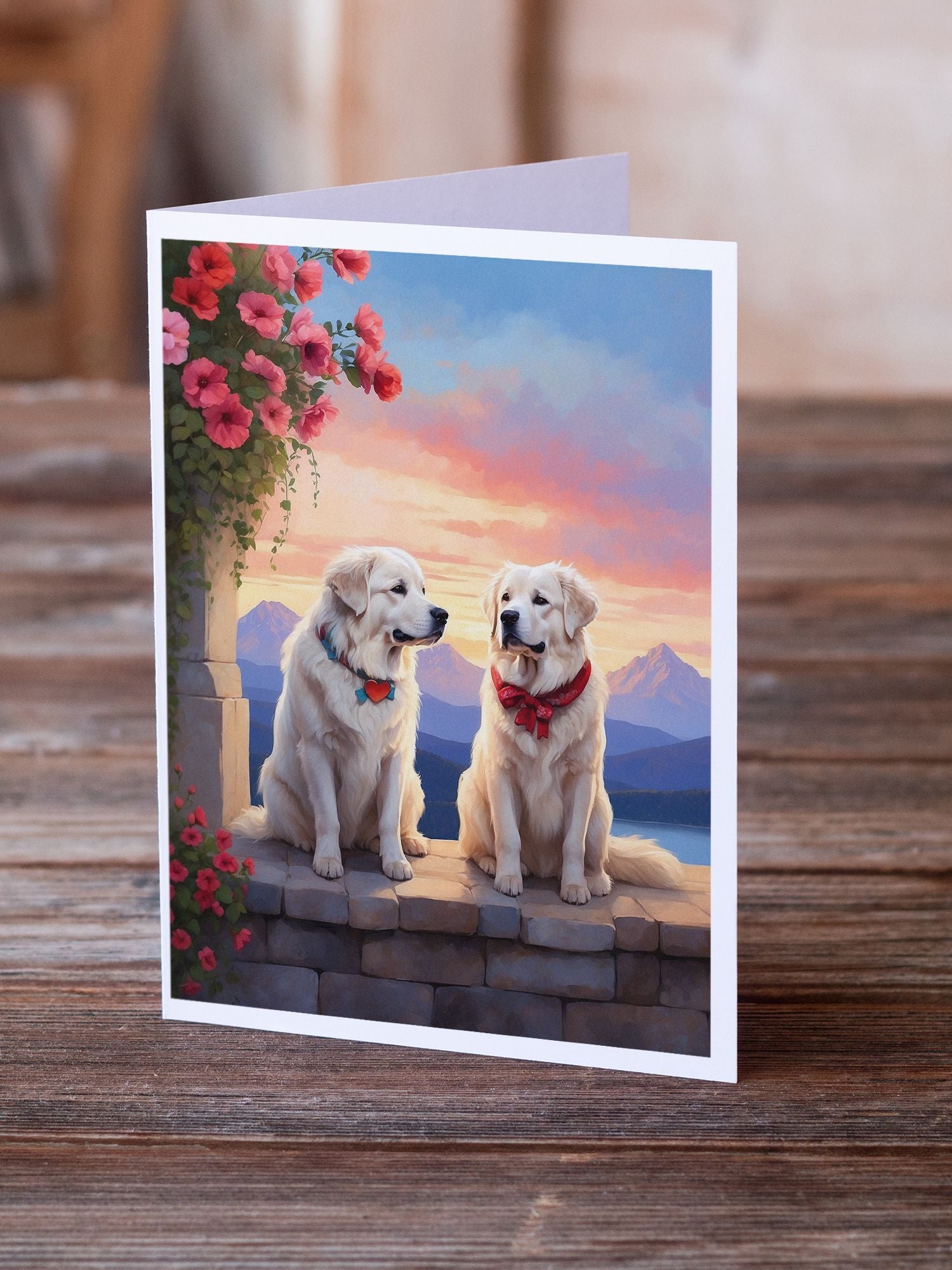 Great Pyrenees Two Hearts Greeting Cards Pack of 8 Blank Cards with Envelopes Whimsical A7 Size 5x7 Blank Note Cards