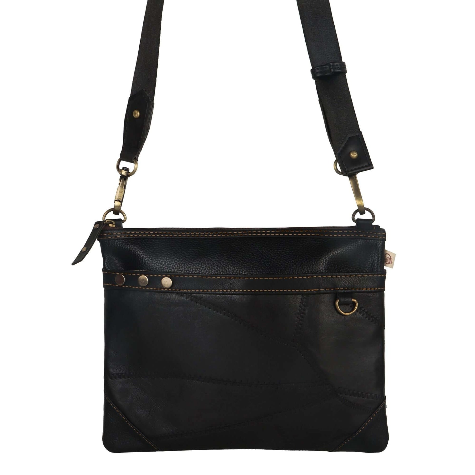 Brook Wide Crossbody Bag made with upcycled leather + premium vegan leather in Black