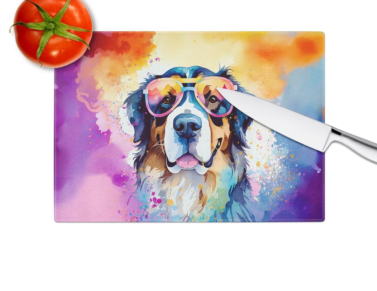 NEW Bernese Mountain Dog Hippie Dawg Glass Cutting Board Decorative Tempered Glass Kitchen Cutting and Serving Board Large Size Chopping Board