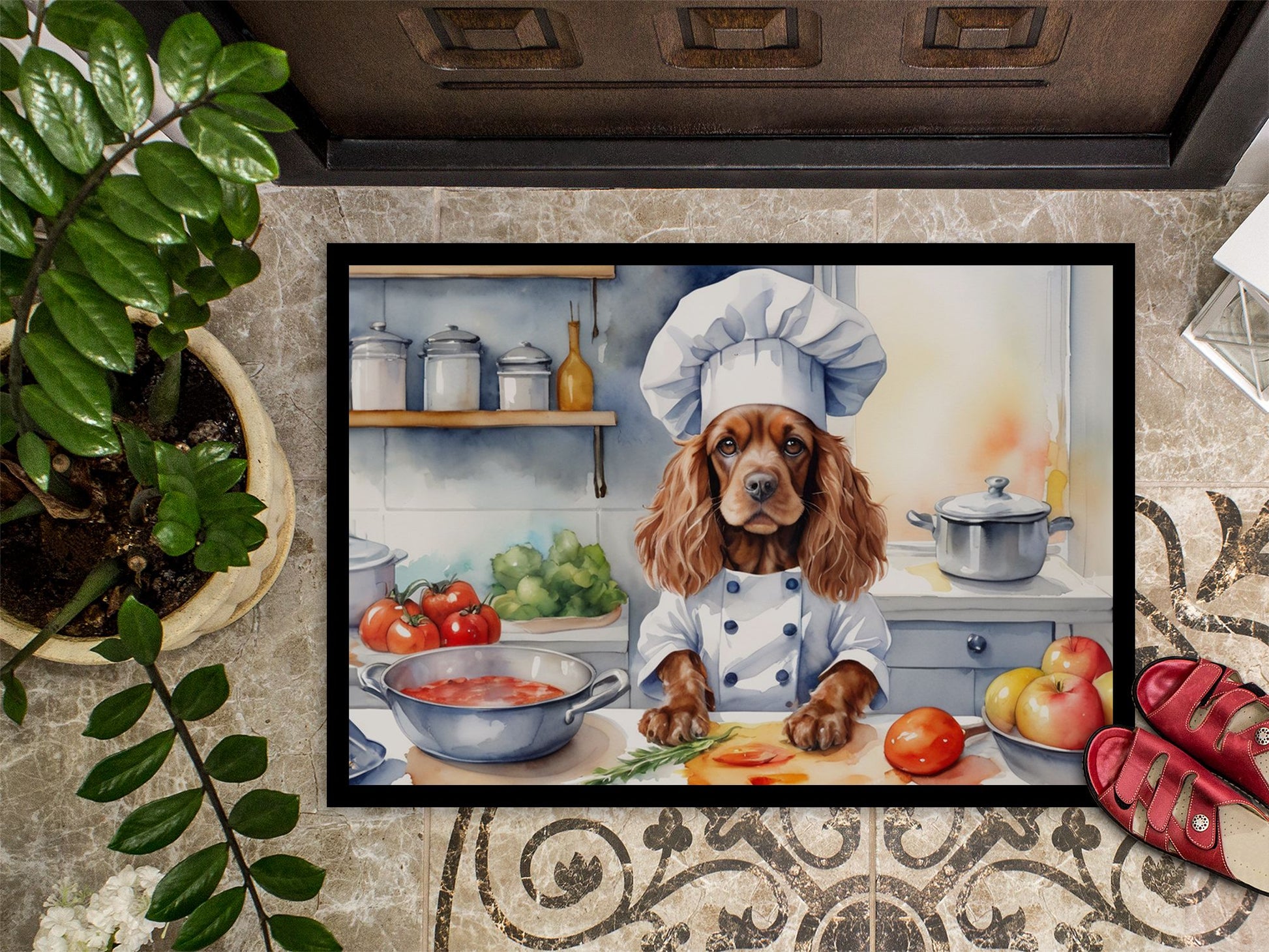 Cocker Spaniel The Chef Doormat Front Door Mat Indoor Outdoor Rugs for Entryway, Non Slip Washable Low Pile, 24H X 36W