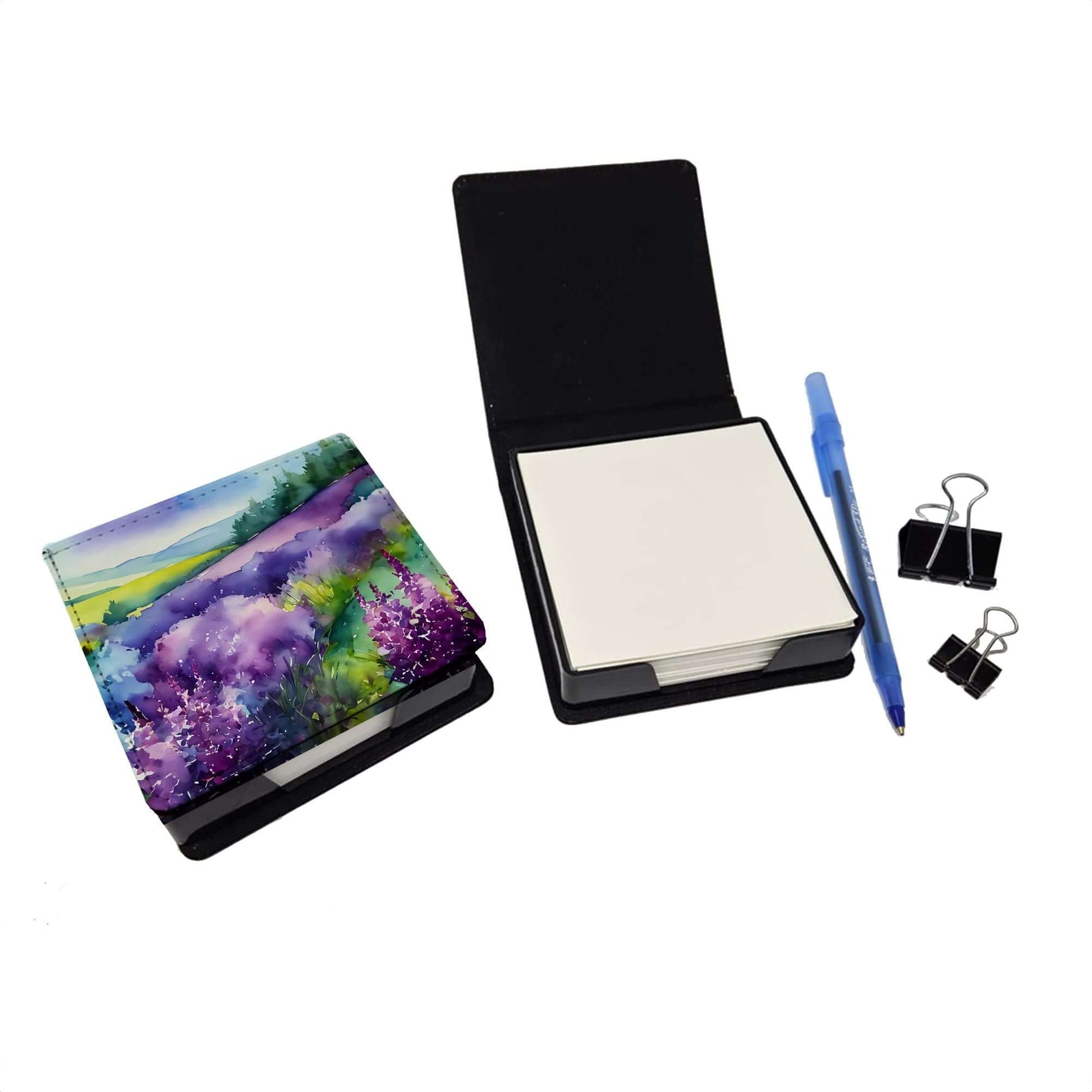 New Hampshire Purple Lilac in Watercolor PU Leather Note Paper Holder with Artist-Designed Cover, Desk Accessory, Office Gift