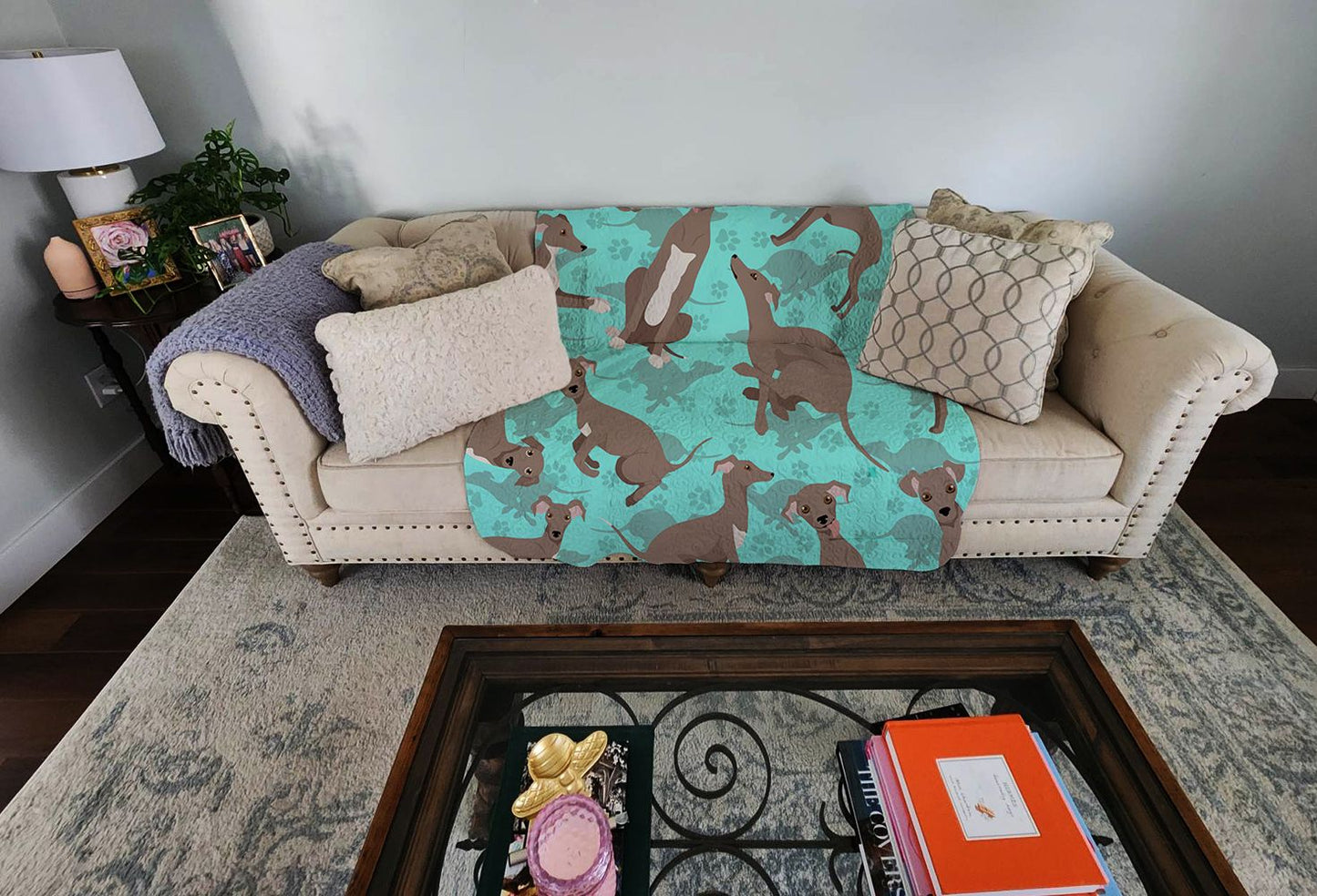 Fawn Italian Greyhound Quilted Blanket 50x60 Artwork Pattern Quilted Throw Blanket for Bed, Couch, Sofa, Soft and Lightweight