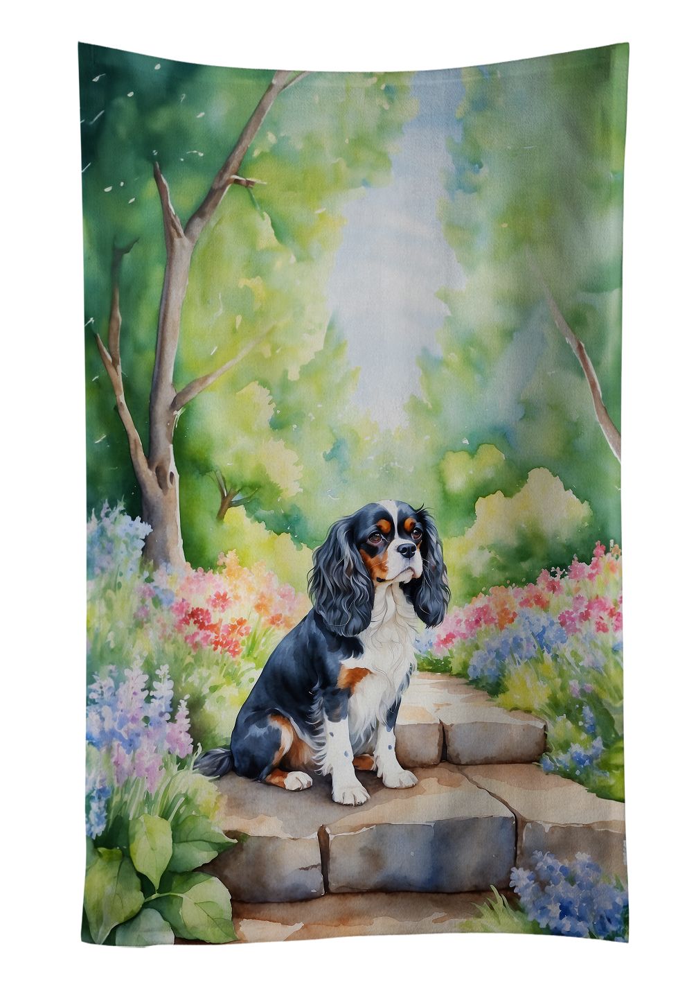Cavalier Spaniel Spring Path Kitchen Towel Dish Cloths Guest Hand Towel Decorative Bathroom Towel for Face,Tea, Dishcloth, Kitchen and Bath