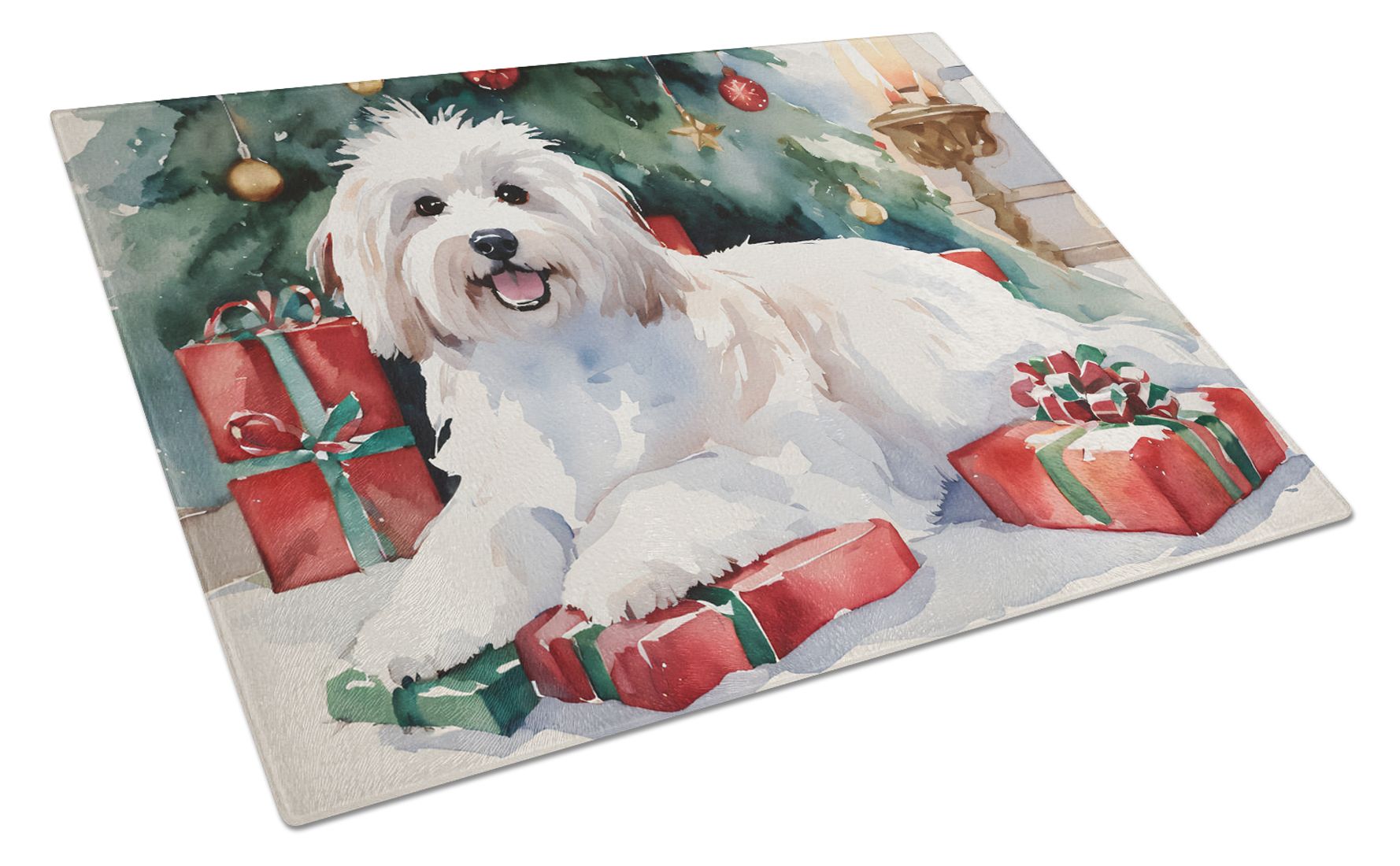 NEW Coton De Tulear Cozy Christmas Glass Cutting Board Decorative Tempered Glass Kitchen Cutting and Serving Board Large Size Chopping Board