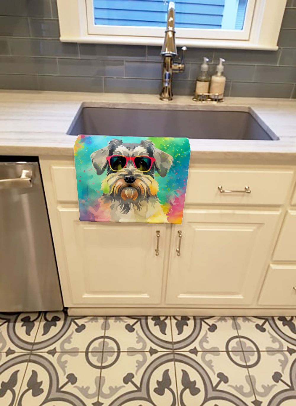 Schnauzer Hippie Dawg Kitchen Towel Dish Cloths Guest Hand Towel Decorative Bathroom Towel for Face,Tea, Dishcloth, Kitchen and Bath
