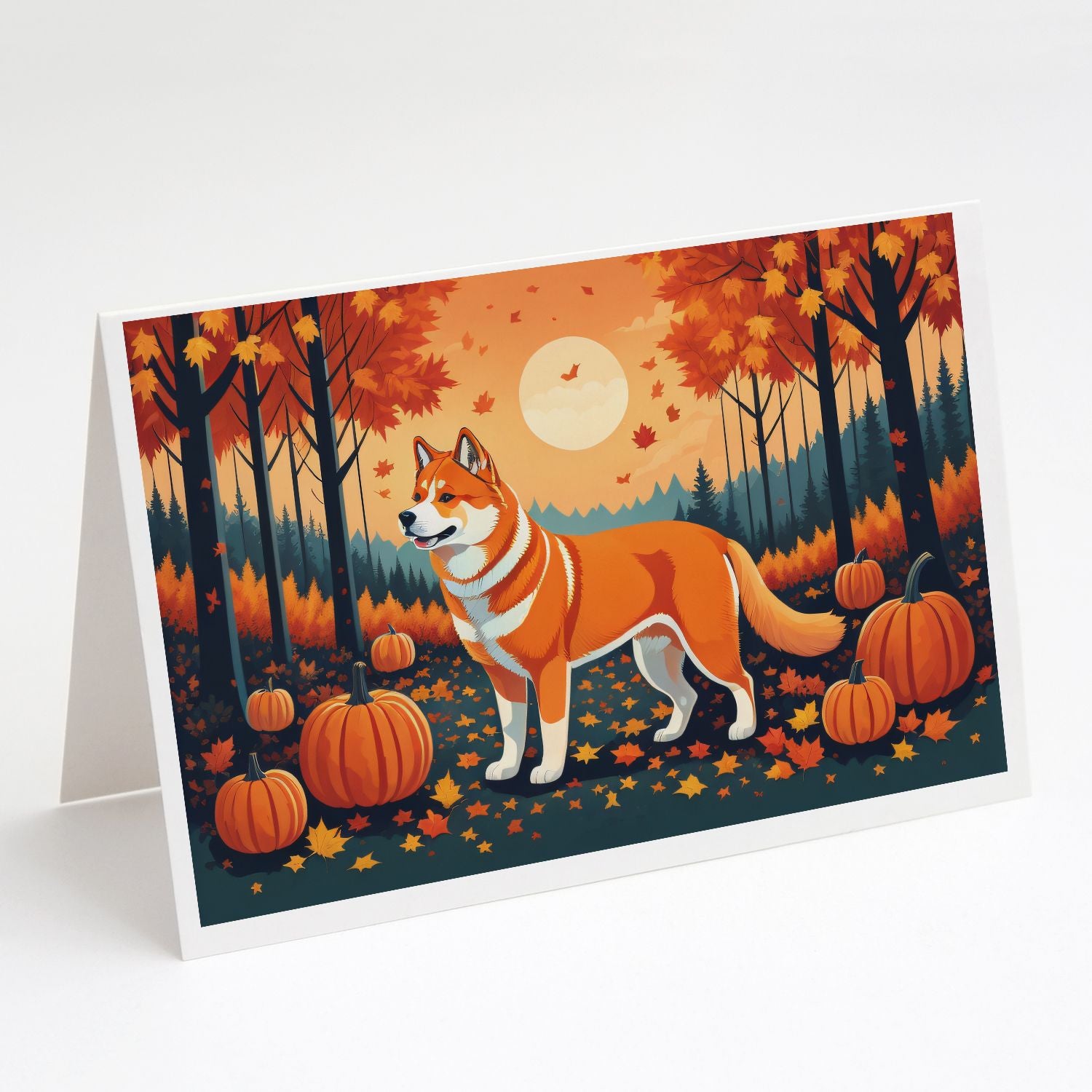 Akita Fall Greeting Cards Pack of 8 Blank Cards with Envelopes Whimsical A7 Size 5x7 Blank Note Cards