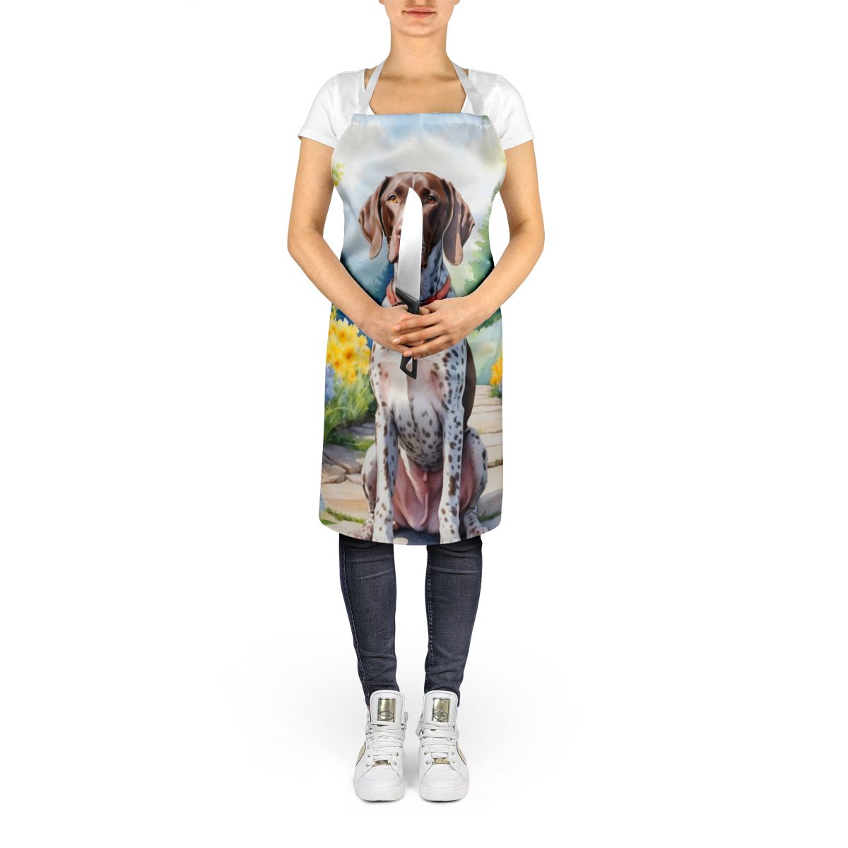 German Shorthaired Pointer Spring Path Apron Cooking Kitchen Server Baking Crafts Gardening for Adult Women Men, Unisex, Large, Multicolor