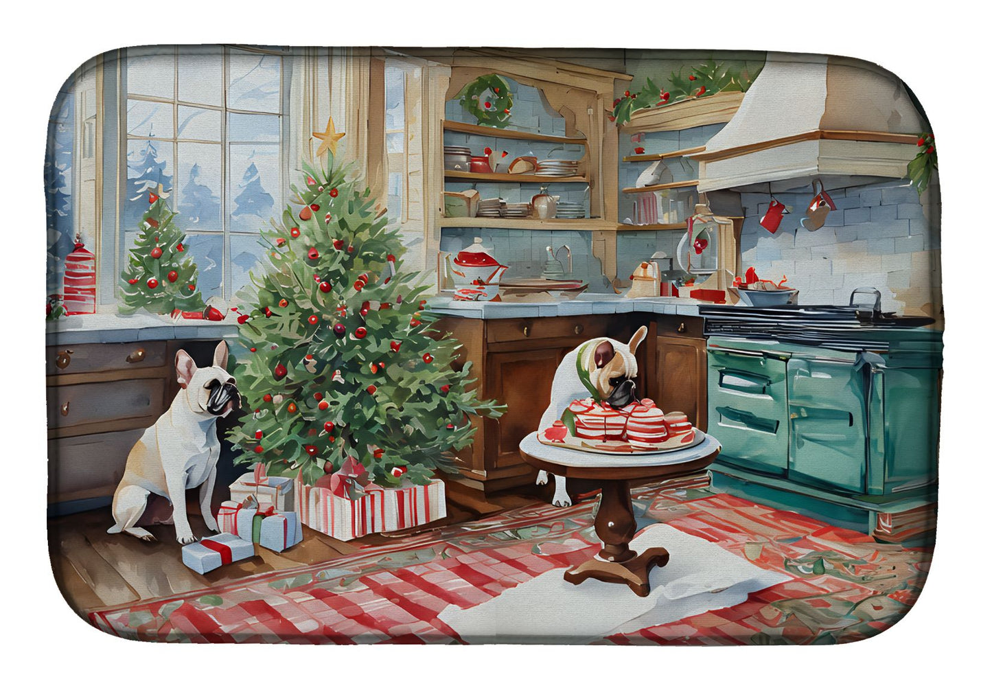 French Bulldog Christmas Cookies Dish Drying Mat Absorbent Dish Drying Mat Pad for Kitchen Counter Dish Drainer Mat for Countertop, 14 x 21", Multicolor
