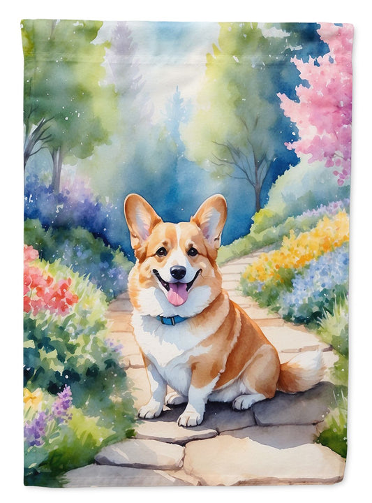 Corgi Spring Path Garden Flag Mailbox Flag Decorative Yard Flag Banner Outside Patio Artwork Yard Flower Beds, Garden Size, Multicolor