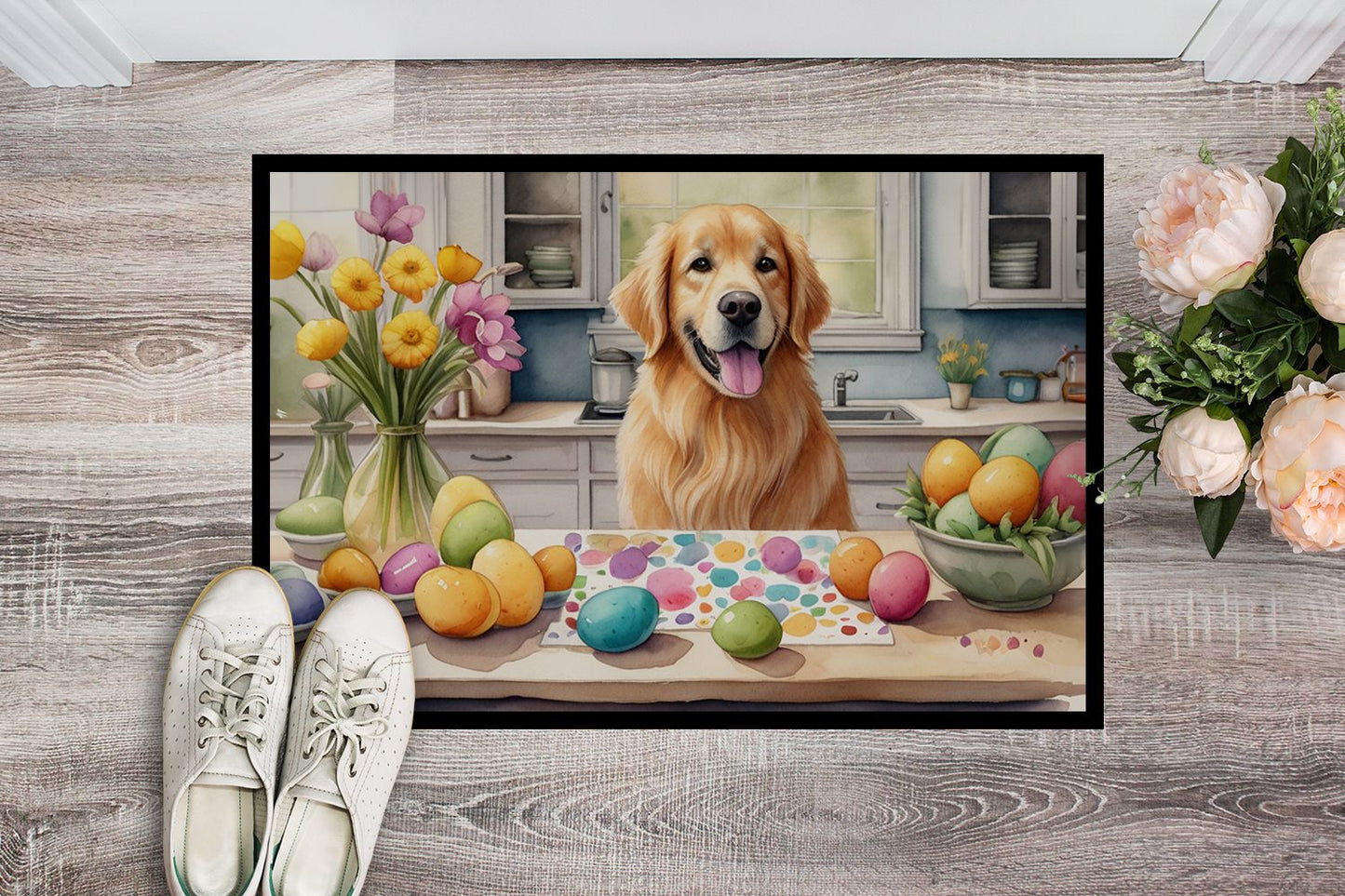 NEW Decorating Easter Golden Retriever Doormat Front Door Mat Indoor Outdoor Rugs for Entryway, Non Slip Washable Low Pile, 18H X 27W