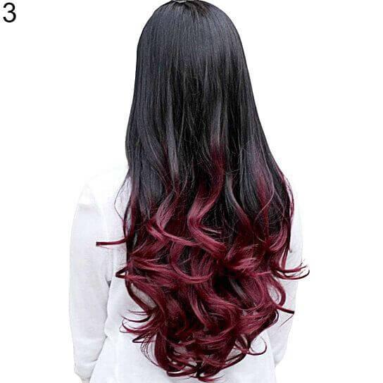 Women Big Wave Long Curly Wavy Gradient Color Ombre Three-forth Full Hair Wig - Clothes For Her Online Store