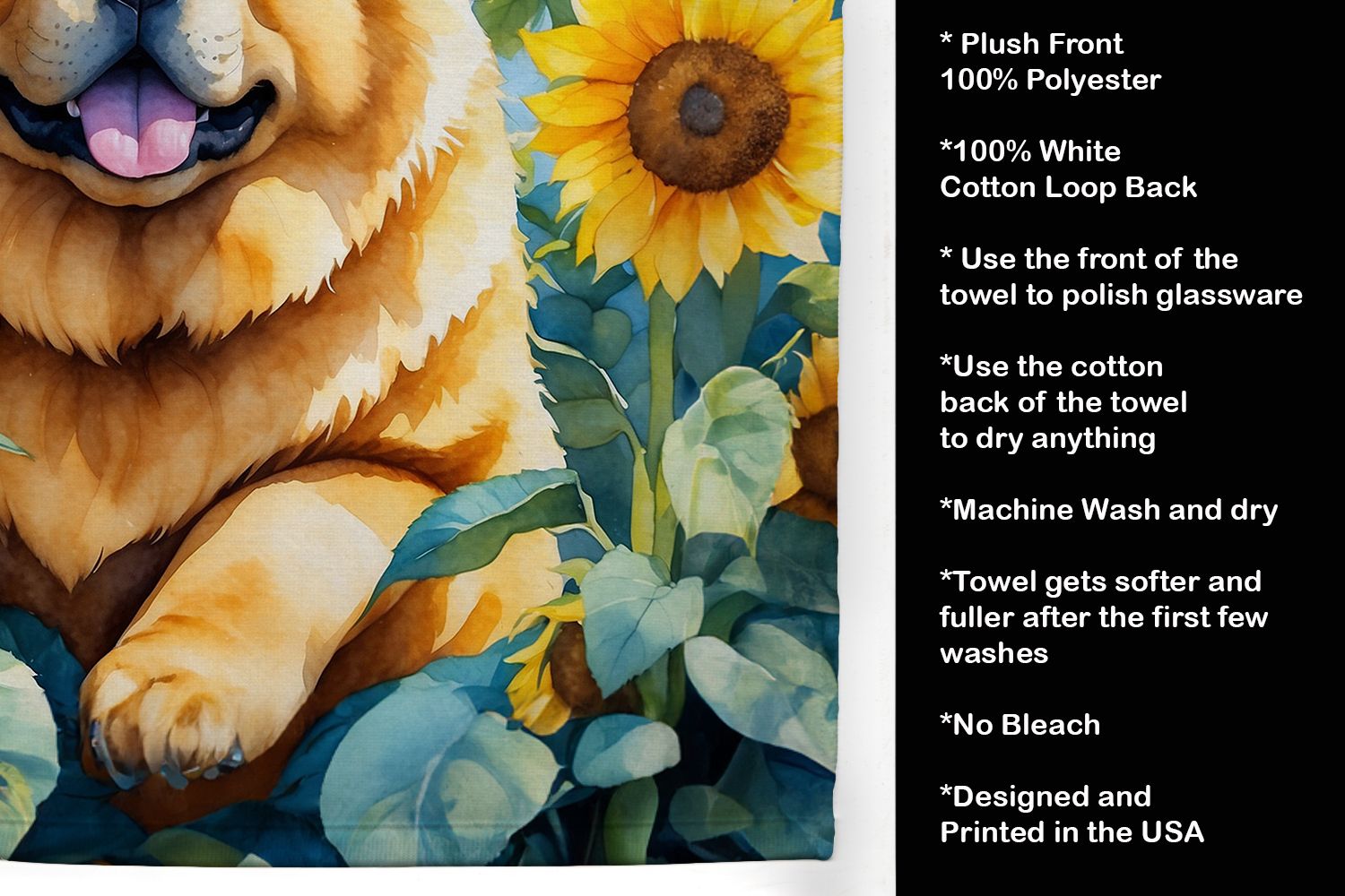 Chow Chow in Sunflowers Kitchen Towel Dish Cloths Guest Hand Towel Decorative Bathroom Towel for Face,Tea, Dishcloth, Kitchen and Bath