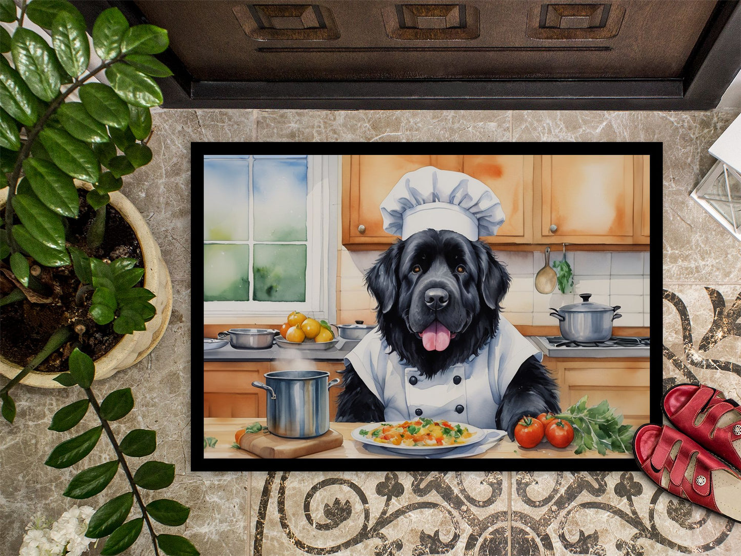 Newfoundland The Chef Doormat Front Door Mat Indoor Outdoor Rugs for Entryway, Non Slip Washable Low Pile, 24H X 36W