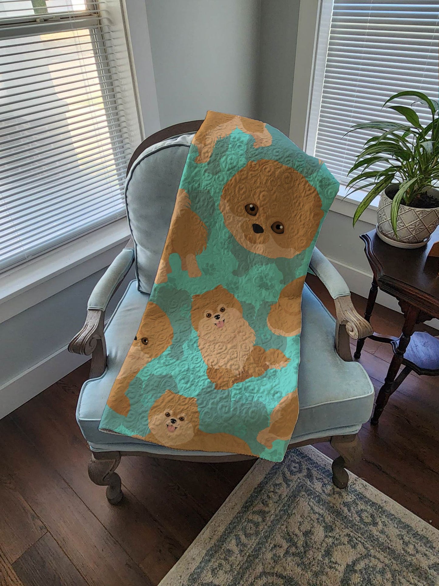 Orange Pomeranian Quilted Blanket 50x60 Artwork Pattern Quilted Throw Blanket for Bed, Couch, Sofa, Soft and Lightweight