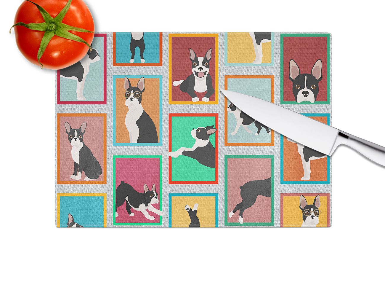 NEW Lots of Boston Terrier Glass Cutting Board Decorative Tempered Glass Kitchen Cutting and Serving Board Large Size Chopping Board