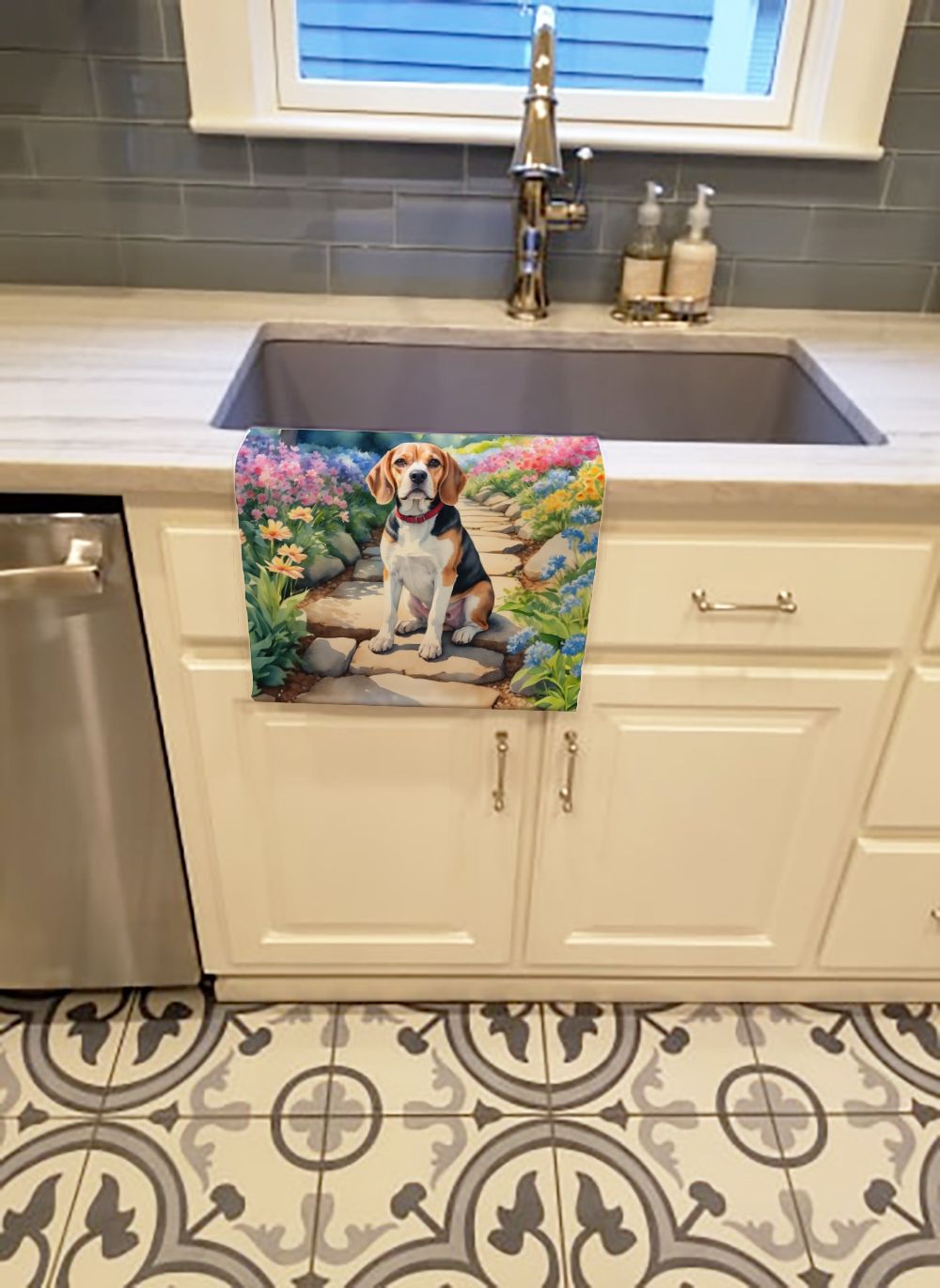 Beagle Spring Garden Kitchen Towel Dish Cloths Guest Hand Towel Decorative Bathroom Towel for Face,Tea, Dishcloth, Kitchen and Bath