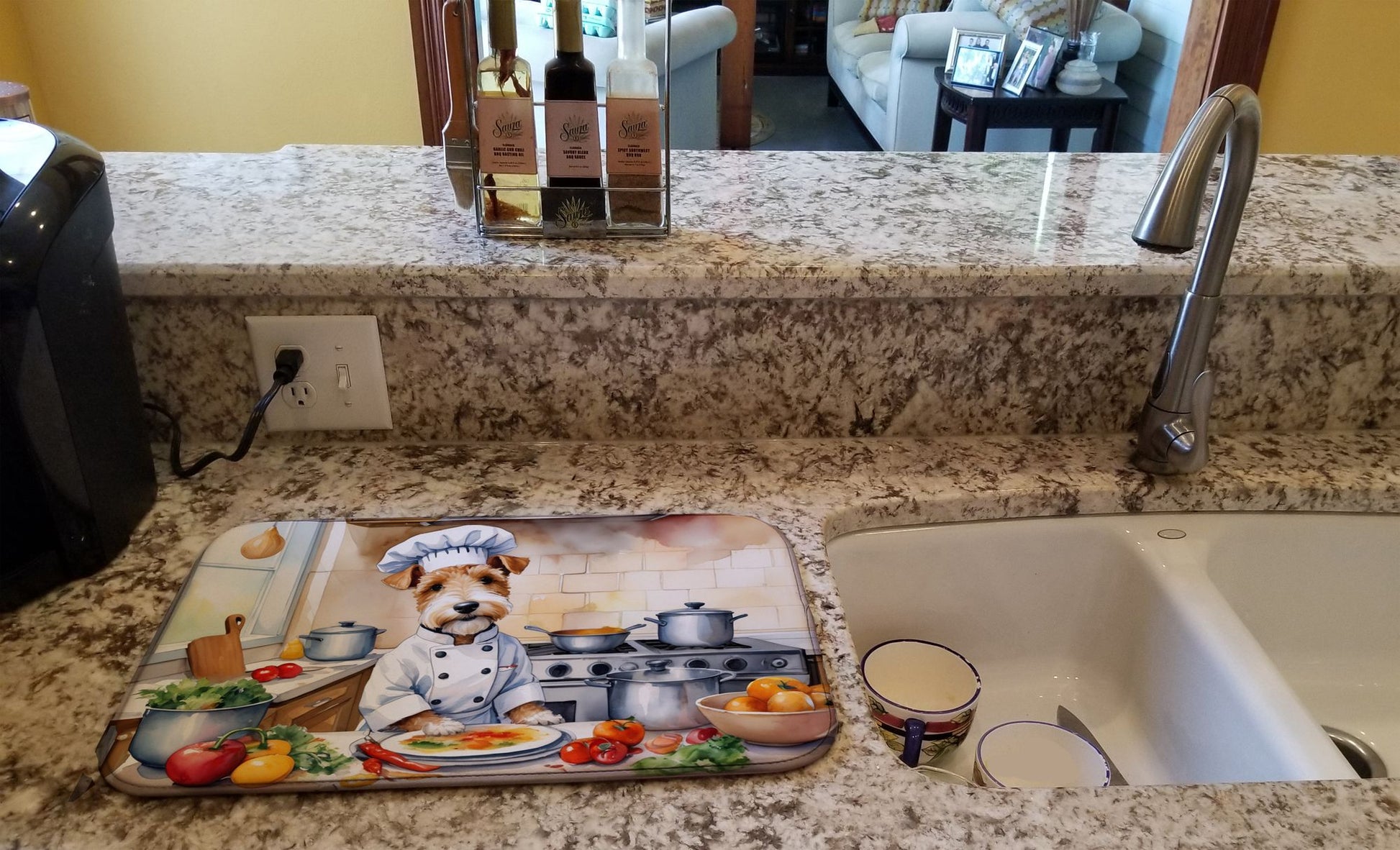 Fox Terrier The Chef Dish Drying Mat Absorbent Dish Drying Mat Pad for Kitchen Counter Dish Drainer Mat for Countertop, 14 x 21", Multicolor