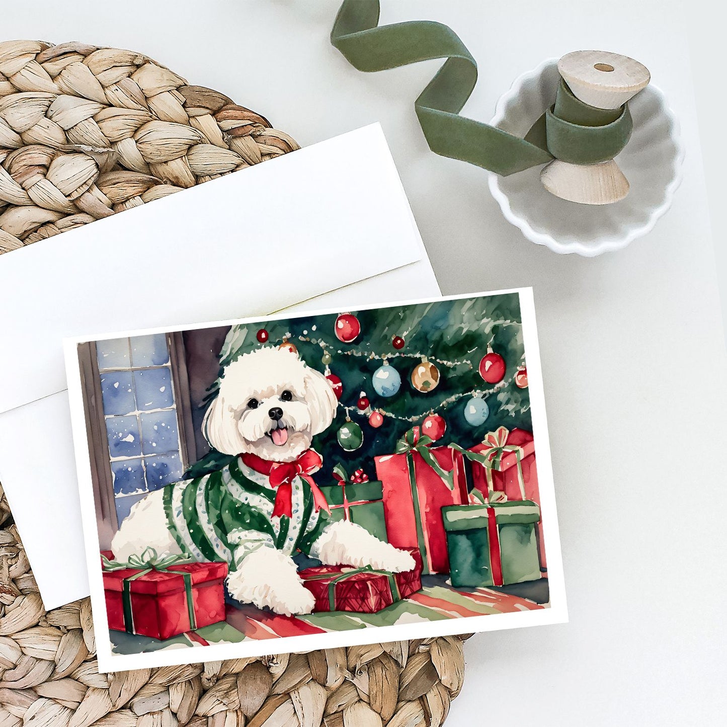 Bichon Frise Christmas Greeting Cards Pack of 8 Blank Cards with Envelopes Whimsical A7 Size 5x7 Blank Note Cards
