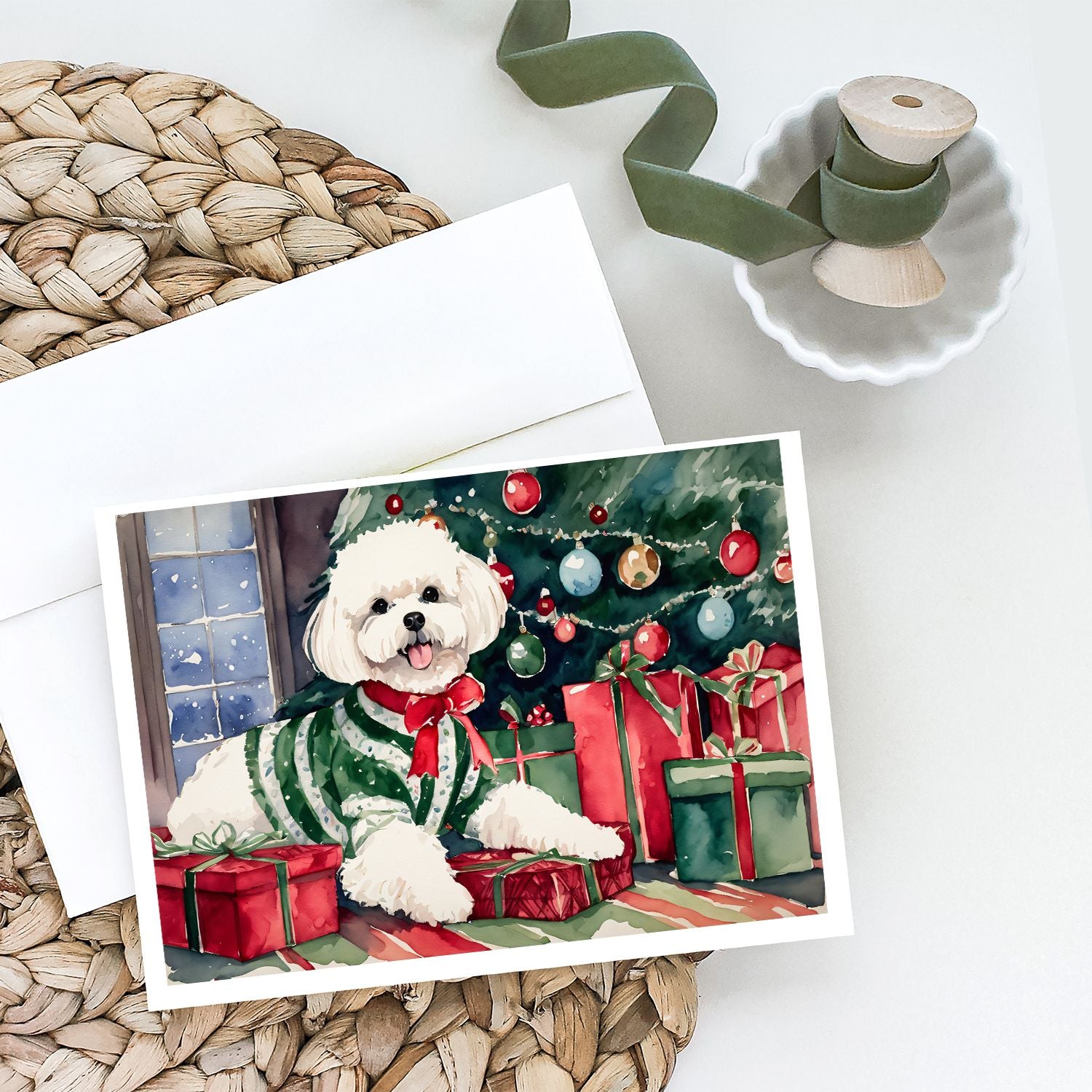 Bichon Frise Christmas Greeting Cards Pack of 8 Blank Cards with Envelopes Whimsical A7 Size 5x7 Blank Note Cards