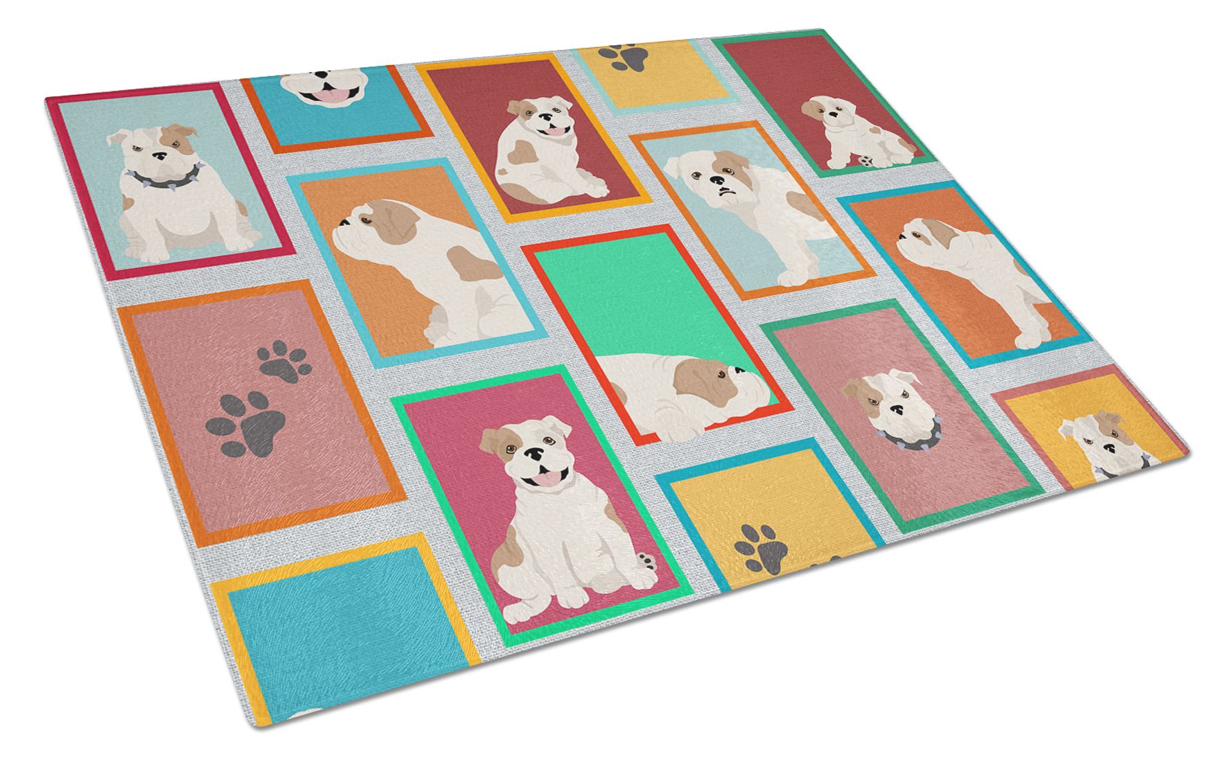 NEW Lots of Piebald English Bulldog Glass Cutting Board Decorative Tempered Glass Kitchen Cutting and Serving Board Large Size Chopping Board