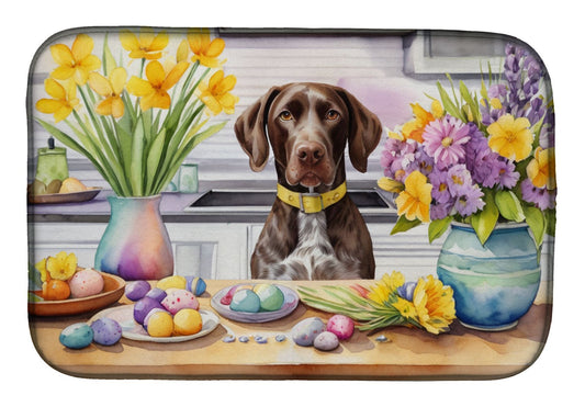 Decorating Easter German Shorthaired Pointer Dish Drying Mat Absorbent Dish Drying Mat Pad for Kitchen Counter Dish Drainer Mat for Countertop, 14 x 21", Multicolor