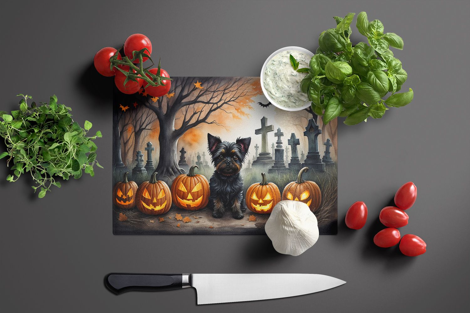 NEW Affenpinscher Spooky Halloween Glass Cutting Board Decorative Tempered Glass Kitchen Cutting and Serving Board Large Size Chopping Board