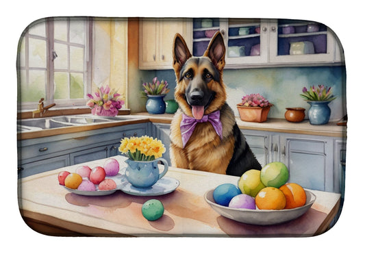 Decorating Easter German Shepherd Dish Drying Mat Absorbent Dish Drying Mat Pad for Kitchen Counter Dish Drainer Mat for Countertop, 14 x 21", Multicolor