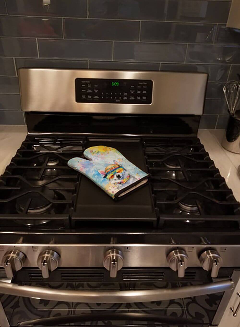 Alaskan Klee Kai Hippie Dawg Oven Mitt Heat Resistant Thick Oven Mitt for Hot Pans and Oven, Kitchen Mitt Protect Hands, Cooking Baking Glove