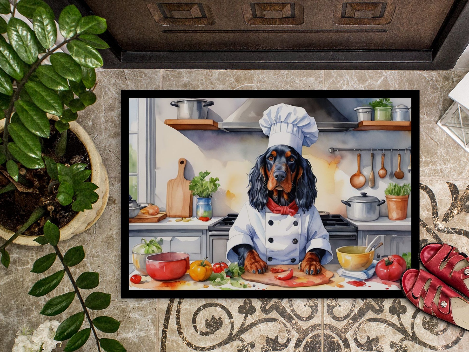 Gordon Setter The Chef Doormat Front Door Mat Indoor Outdoor Rugs for Entryway, Non Slip Washable Low Pile, 24H X 36W