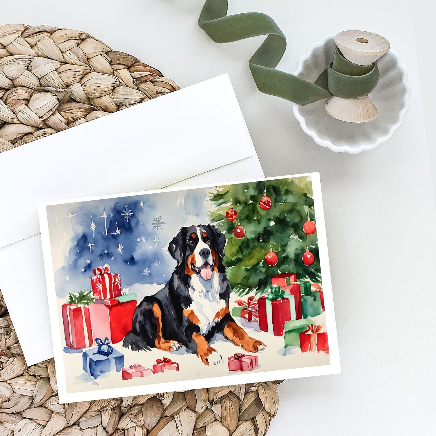 Bernese Mountain Dog Christmas Greeting Cards Pack of 8 Blank Cards with Envelopes Whimsical A7 Size 5x7 Blank Note Cards