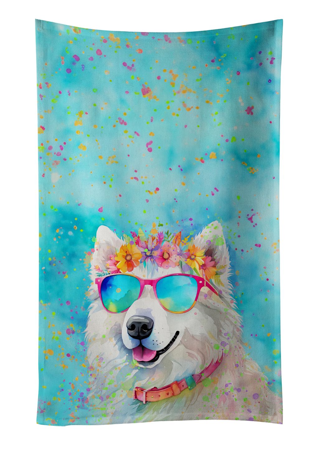 Samoyed Hippie Dawg Kitchen Towel Dish Cloths Guest Hand Towel Decorative Bathroom Towel for Face,Tea, Dishcloth, Kitchen and Bath